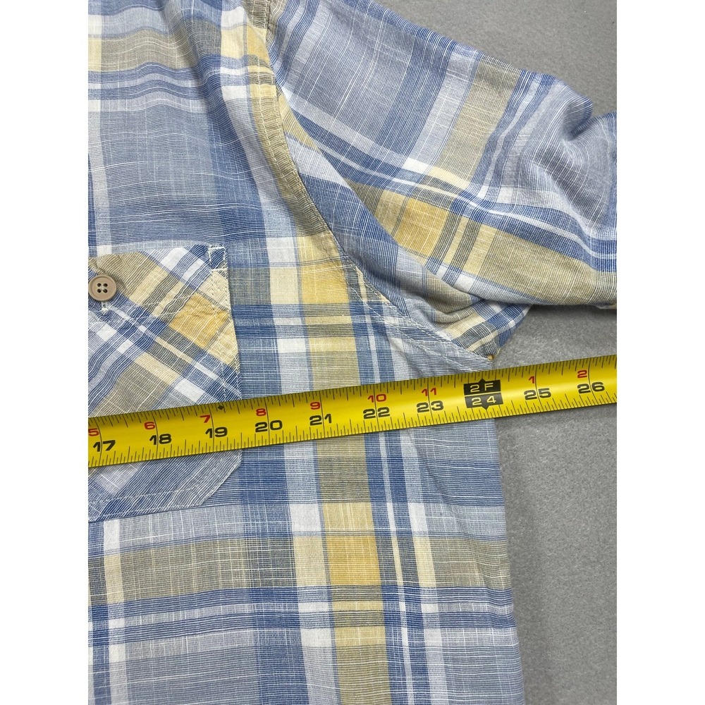 Weatherproof Mens Shirt Short Sleeve Plaid Blue Yellow Cotton XL - Picture 5 of 9
